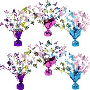6 Pack Butterfly Table Decorations Metallic Foil Spray Centerpieces Multicolor Butterflies Glitter Burst Table Centerpieces for Butterfly Birthday Party Supplies