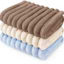 LINENLUX 1 Pack 3 Soft Dog Blanket Washable Warm Fleece Cat Blankets for Pet Puppy Fluffy Calming Flannel Brown/White/Blue Large