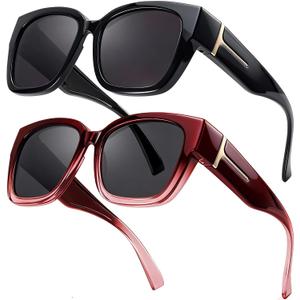 LVIOE 2 Pack Polarized Fit Over Sunglasses for Women Men Oversized Square Over Glasses Sunglasses with UV Protection LS7511