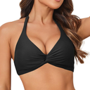 Limeeke Women Bikini Top Halter Twist Front Swimsuit Top Padded V Neck Swim Bathing Suit Tops Only XL