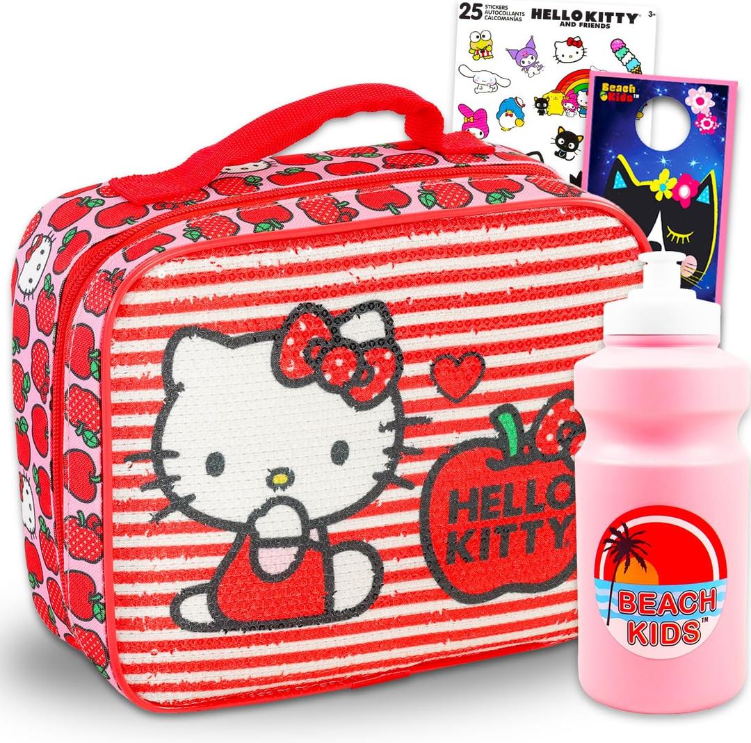 Hello Kitty Lunch Bag for Girls - Bundle with Sanrio Lunch Box Plus Stickers, Water Bottle, More | Hello Kitty Lunchbox for Kids, Girls, Toddlers Set
