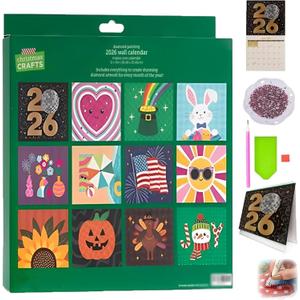 2 x YAGUAN 2026 Diamond Art Calendar,New Wall Calendar Diamond Painting Kit,DIY Diamond Art Calendar 2026,12-Month Flip Wall Calendar with to Do List for Christmas Home Office Decoration (1PCS)