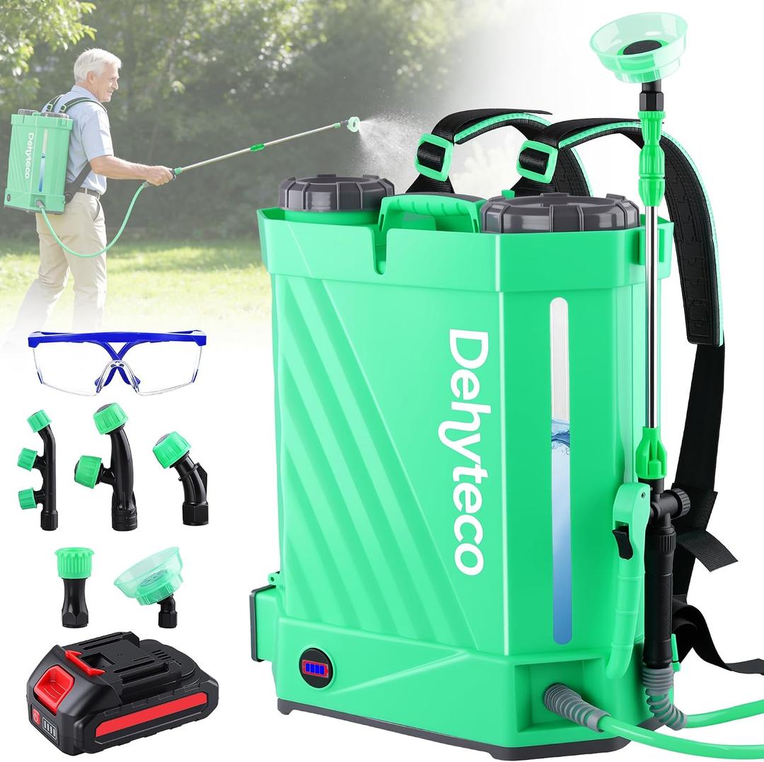 Battery Powered Backpack Sprayer with Mixer 4.2 Gallon, Upgraded Backrest & Strap, Adjustable PSI 0-100, Electric Garden Sprayer Compatible with Makita 21V/2.6Ah Battery & Charger, 5 Nozzles & Goggles