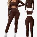 Women 3 Piece Seamless Workout Set Sports Bra High Waisted Gym Yoga Leggings Zip Up Jacket with Thumbhole Activewear.L