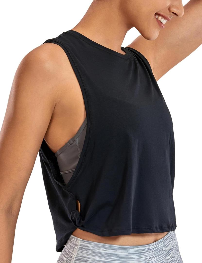 CRZ YOGA Pima Cotton Large Armhole Tank Tops for Women - Workout Sport Athletic Yoga Running Gym Loose Crop Sleeveless Shirts (Black, S)