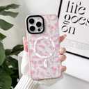 NITITOP Compatible with iPhone 15 Pro Max Magnetic Case [Compatible with Magsafe] Cute Clear for Women Girls Flower Floral Ultra Slim with Bumper Soft TPU Anti-Yellow Protective Cover - Clear Pink