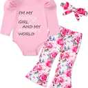Baby Girl Romper Set and Bell Bottom Pant with Bow Headband Infant Fall Outfit 6-18 Month