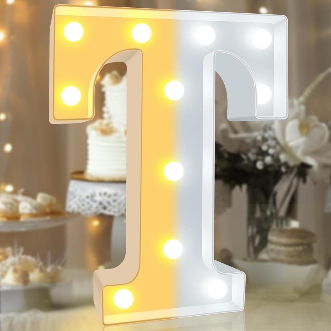 Pooqla LED Marquee Letter Lights, Warm White and Cool White Decorative Lighted Letters, Light Up Alphabet Letters for Boys Girls, Party, Wedding, Bar, Night Light, Birthday Decoration, Letter T
