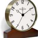 Presentime & Co Mozart Mantel Alarm Clock, Desk and Shelf Clock, Tabletop Decoration, 6 x 5.5 inch, Silent no Ticking, Wooden Base, Walnut Finish, Golden Color, Arabic Numeral