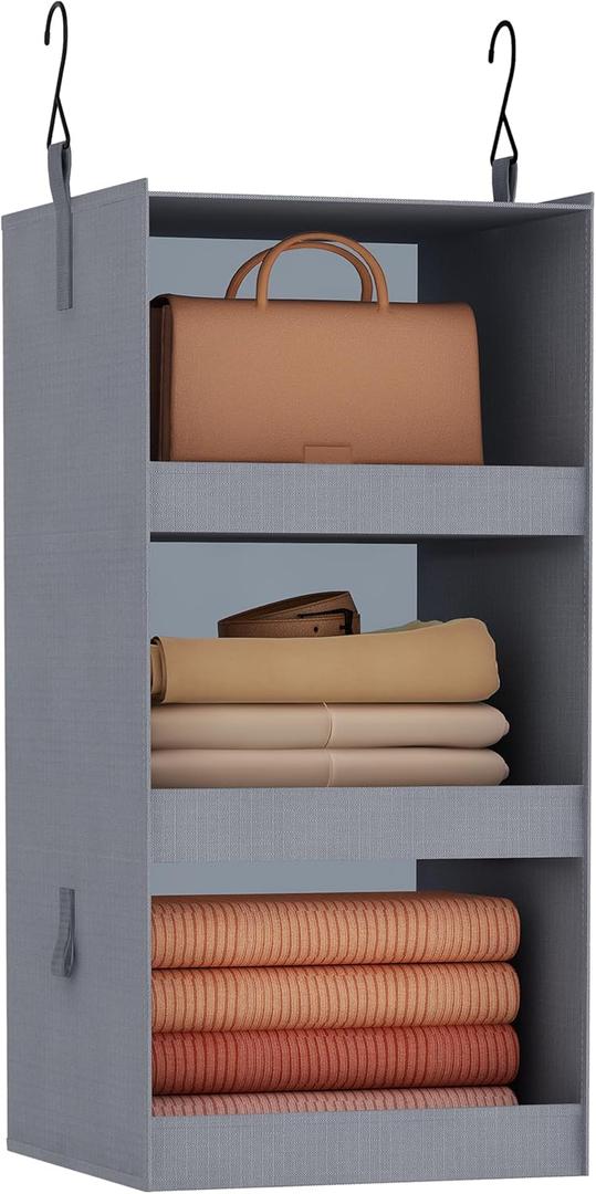 Flybox Closet Organizer And Storage, Collapsible Hanging Closet Organizer, 3-Shelf Sturdy Baby Closet Organizer & Ideal For Rv|Camper Bed Side Closets Gray, 29 "" H X 12"" W X 12"" D, 1-Pack, Grey