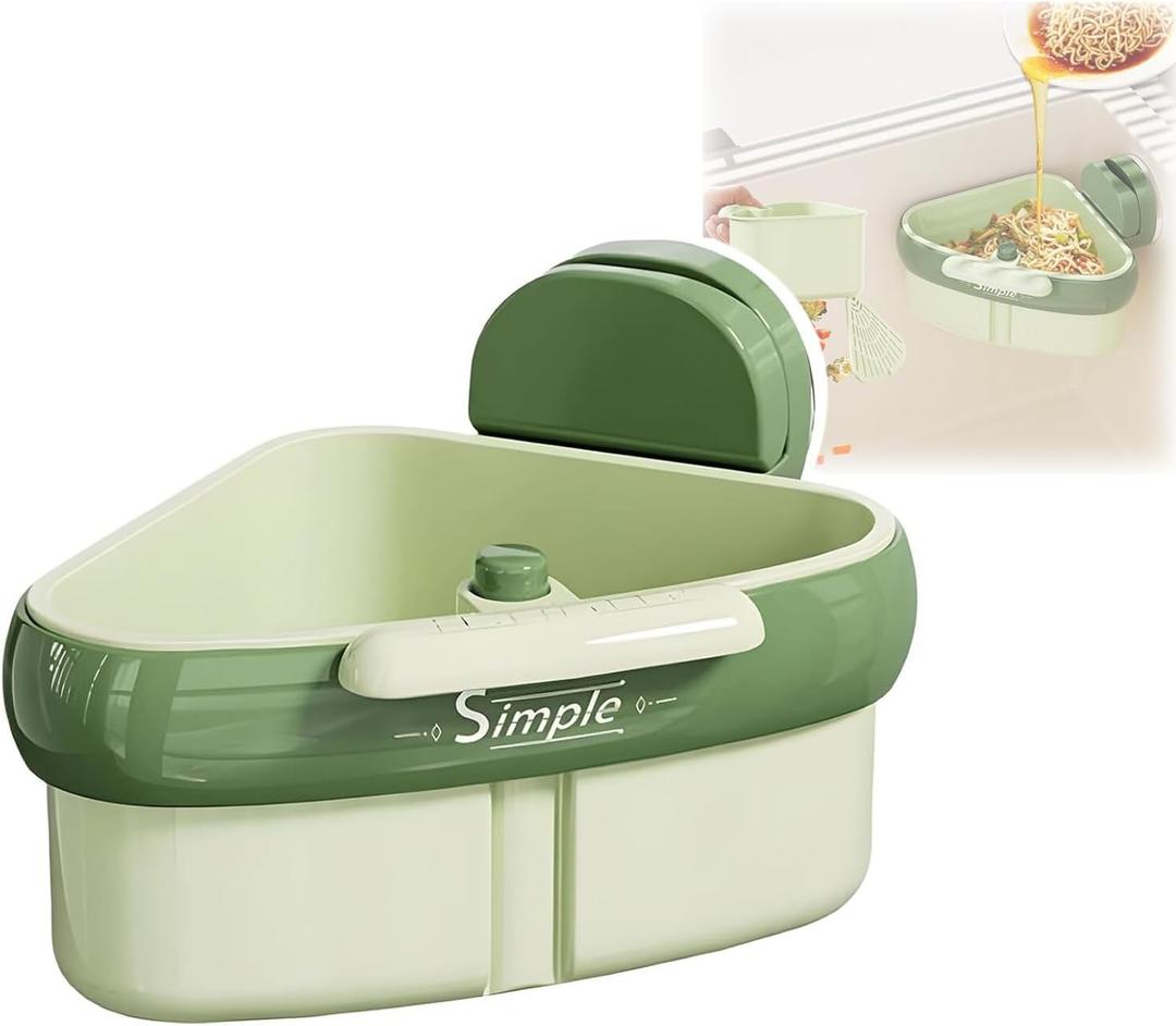 Corner Sink Strainer,Suction Cup Sink Corner Rack Strainer,Automatic Dumping Sink Strainer Basket,Faucet Sponge Storage Rack,Corner Sink Trash Catcher for Food Waste (Green)