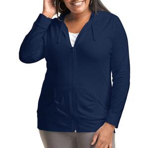 Just My Size Women's Full Zip Jersey Hoodie, Navy, 3X