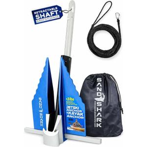 SandShark Premium Fluke Anchor-Retractable Shaft Easy Storage-Aluminum Pontoon Boat Anchor, Jet Ski Anchor. Boats<30 ft. Sand Anchor for Boat, Boat Anchor.