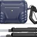 MoKo for AirPods Pro 3 Case (2025), Cool Armor Case Compatible with Apple AirPods Pro 3rd Generation, TPU Full Protective Shockproof Cover with Cleaner Kit & Keychain, Dark Blue