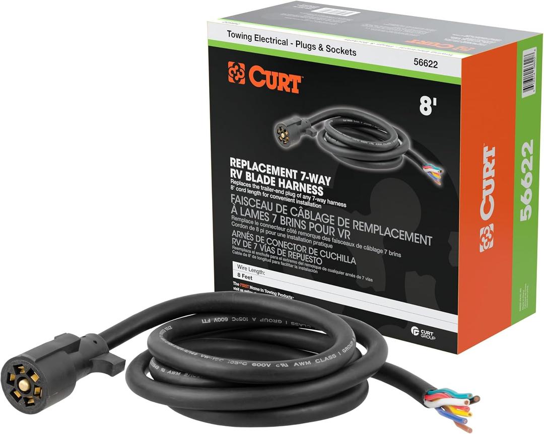 Replacement 7-Way RV Blade with 8' Wires (Trailer Side, Packaged)