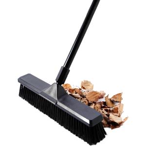 Eyliden Heavy Duty Push Broom 18" - Heavy-Duty, Stiff Bristles, 66" Long Handle - Sweeper Shop Brooms for Garage Concrete Sidewalk Driveway Yard Patio Deck Warehouse Sweeping, Sweep Snow (Black)