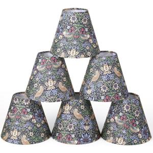 VIHOSE Set of 6 Clip-on Mini Chandelier Lamp Shades, William Morris Style Vintage Botanical Chandelier Shade for Candelabra Bulb, 2.95" x 5.91" x 5.12", Classic Decorative Lampshade