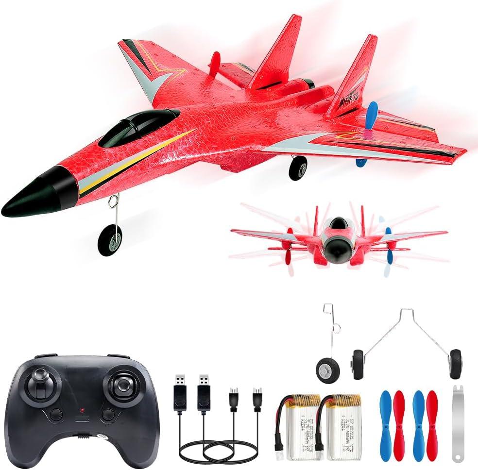 Fremego Su-27 RC Airplane,2.4GHz 2 Channel Remote Control Plane with Gyro Night Lights and 2 Batteries, Easy to Fly for Adults, Beginners and Kids Toy