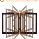 PUPETPO Freestanding Pet Gate for Dogs, Foldable Wooden Dog Gate for House, Indoor Dog Gate for Doorways, Stairs, Gates for Dogs Indoor, Support Feet Included, 24" Height 3 Panels, Brown