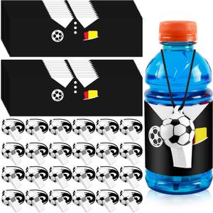 24 Pack Soccer Party Favors 12 oz Referee Water Bottle Labels with Whistles Water Bottles Soccer Stickers Wrapper Decorations for Sports Party Supplies