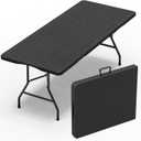 VSOAEIL Folding Table 6 Foot for Indoor Outdoor, Portable Heavy Duty Fold-in-Half Utility Plastic Foldable Dining Table with Carrying Handle for Picnic, Camping and Party, Matte Black, 6 FT - 1 PACK