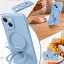 Liquid Silicone Case for iPhone 14 with Magnetic Ring Stand, Upgraded Camera Lens Protection, Mil-Grade Drop Shockproof, Anti-Scratch Microfiber Lining Silicone Case (Azure Blue)