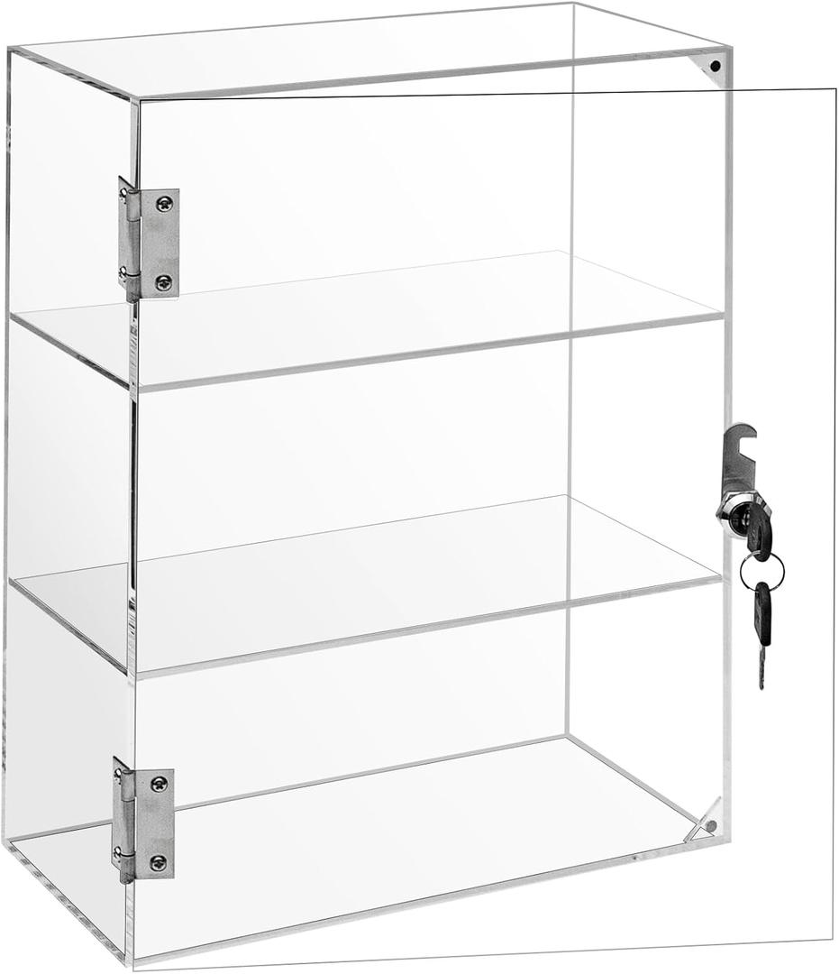 Locking Display Case, Showcase Display Cabinet, 3-Tier Acrylic Display Case with Lock Key, Clear Countertop Display Cabinet with Shelves for Retail Store Collectibles Figures(11.8x5.9x15.7 inch)