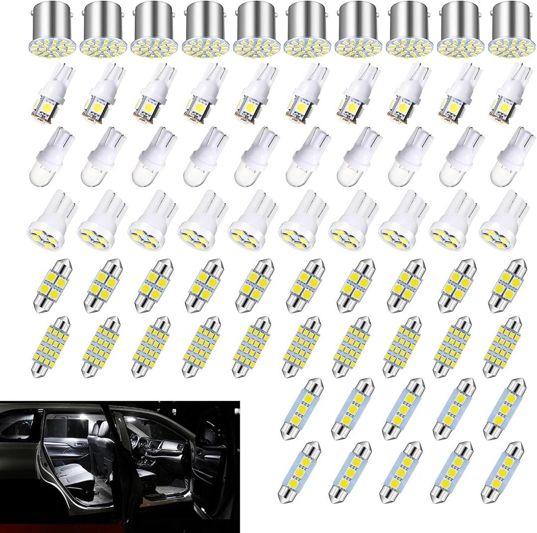 70PCS Dome Light LED Car Interior Bulb Kit Set, 31mm 36mm 41mm T10 Bulbs Interior Replacement Lights, Suitable for Interior Map Dome Trunk Door Courtesy License Plate Light (White)