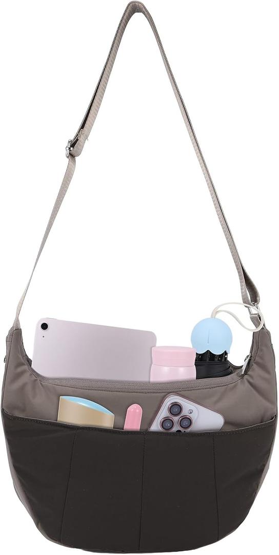 Crossbody Bags for Women Puffy Nylon Sling Bag,Waterproof Crossbody Purses Casual Shoulder Handbag Travel Daily Use, Grey 