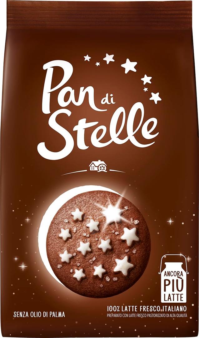 Mulino Bianco Pan di Stelle 12.35oz (350g)  Authentic Italian Cocoa Cookies with Chocolate and Sugar Stars  Perfect Snack or Coffee Companion  Made with Natural Ingredients