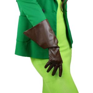 DooWay Unisex Wide PUFF GLOVES Size L, Faux PU Leather 38cm 15-inch Long Large Loose Fit for Costume Cosplay Fashion Stage (Dark Brown)