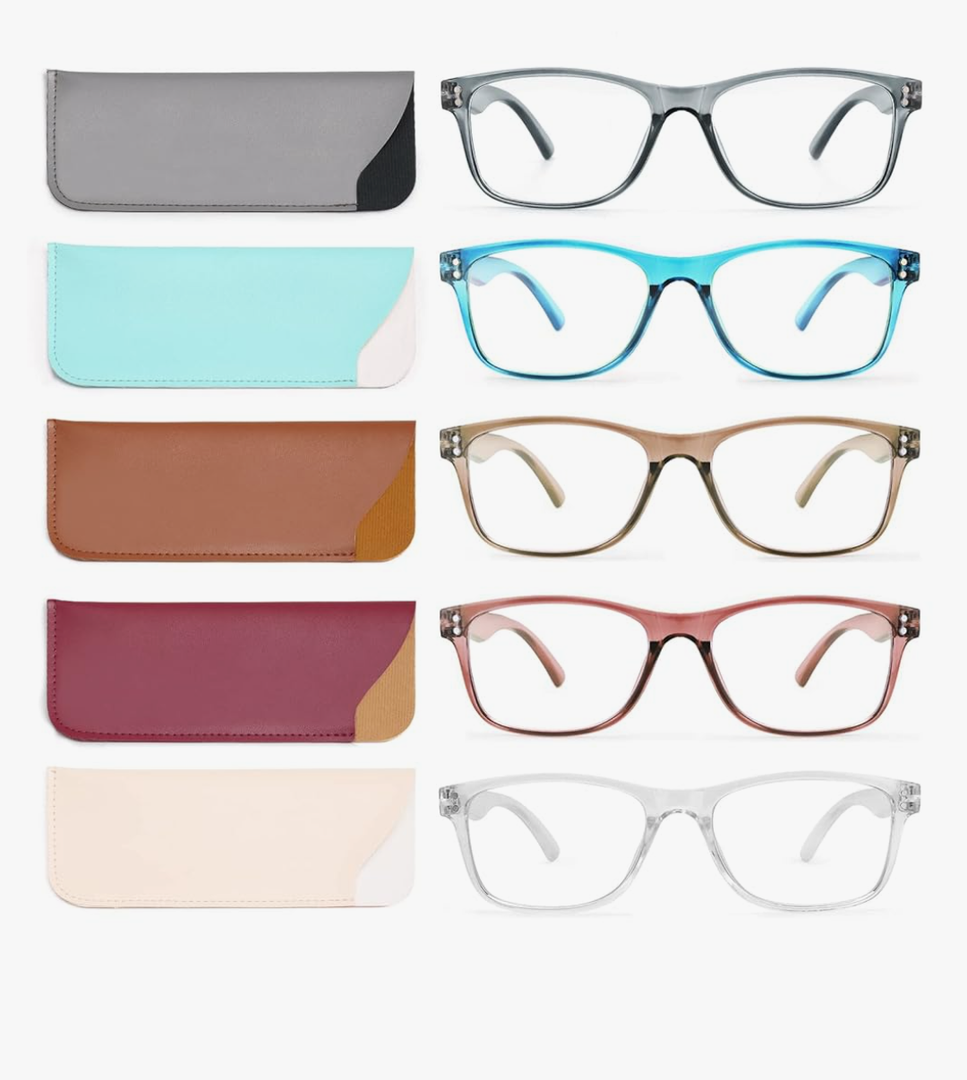 Reading Glasses Blue Light Blocking, Computer Glasses for Women Men, Fashion Square Eyeglasses 5 Pairs +2.0