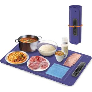Warming Mat for Food, Electric Warm Tray, Full Surface Heating Food Warmer, 4 Temperature Levels, 5 Hours Auto Shut-Off Function, for defrosting, Buffets, Parties, Holidays and Everyday Use, Blue (4.9" x 4.9" x 16.3")