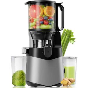 Cold Press Juicer, 5.8" Wide Feed Chute Juice Extractor Machine with 400W, High Juice Yield, Slow Masticating Juicer for Whole Vegetables & Fruits, Dark Grey