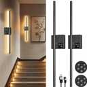 31in Wireless Wall Sconces Set of Two, [Creates Sunset Glow Ambiance] Dimmable 2700K6000K with 8000mAh Battery & Display, Touch/Remote Control, Rechargeable Wall Lamps for Home Decor  Black