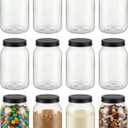 novelinks 32 oz Plastic Mason Storage Jars with Lids, 12 Pack BPA-Free Clear Plastic Jars with Lids 32oz, Leak-Proof Plastic Quart Containers for Kitchen and Home Use (Black)