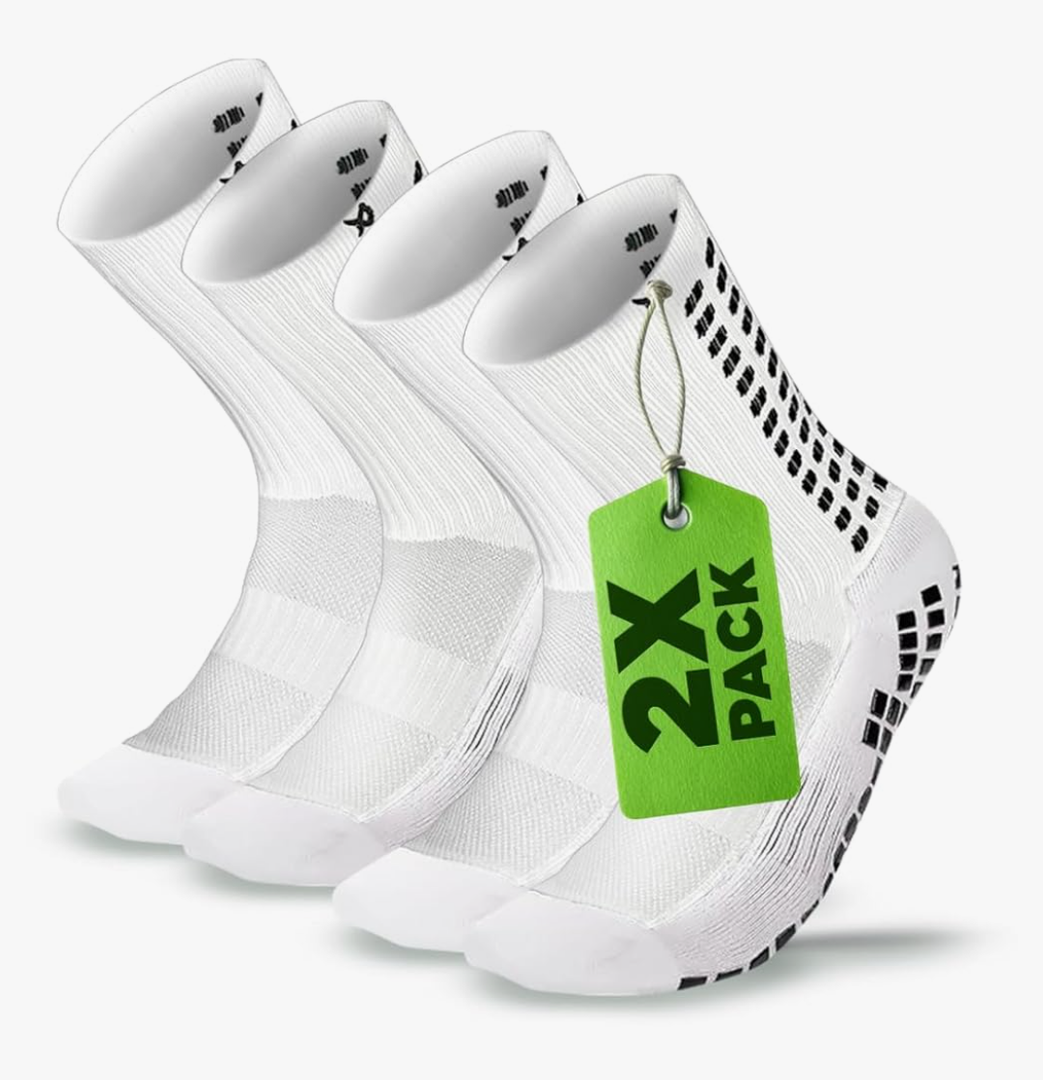 Lux Dual Grip Socks - Soccer Grip Socks for Men and Women. GripArray Performance & Comfort, White (2 Packs)