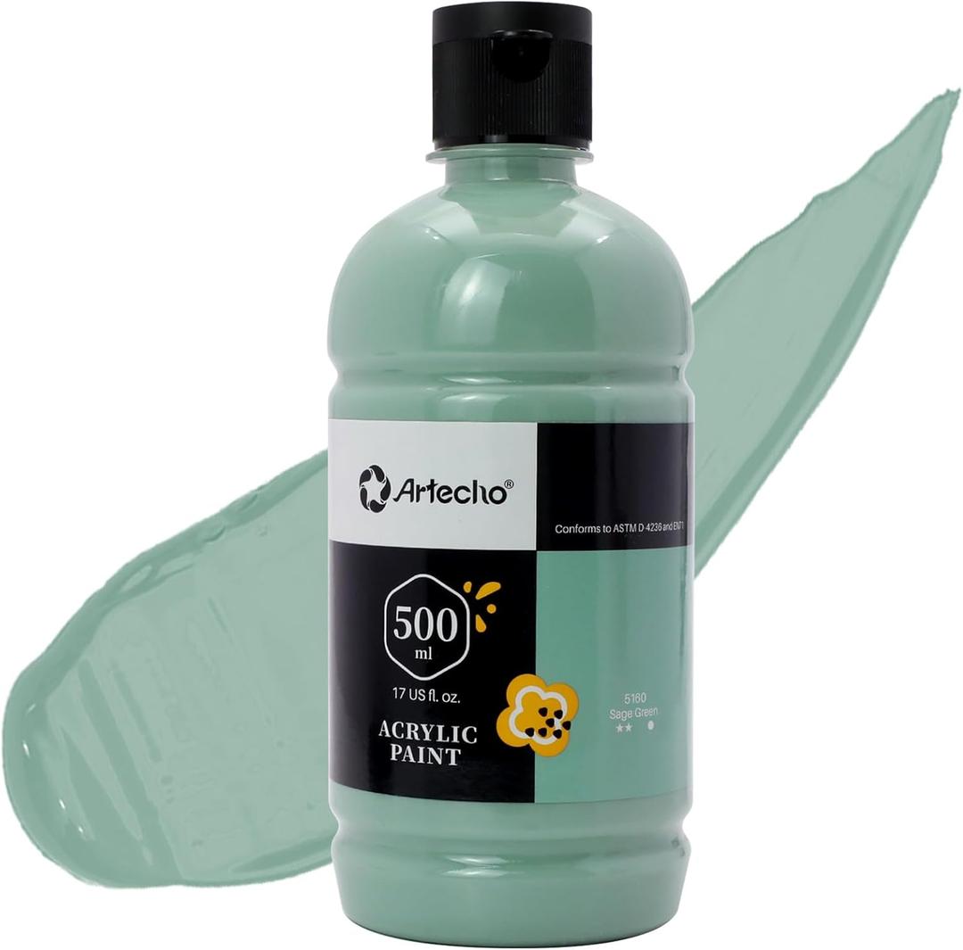 Artecho Sage Green Acrylic Paint Large Bottle 500ml / 17oz, Sage Green Craft Paint for Art Supplies, Sage Green Paint for Canvas, Rocks, Wood, Fabric, Ceramic, Non Toxic Paint Artecho Sage Green Acrylic Paint Large Bottle 500ml / 17oz, Sage Green Craft Paint for Art Supplies, Sage Green Paint for Canvas, Rocks, Wood, Fabric, Ceramic, Non Toxic Paint