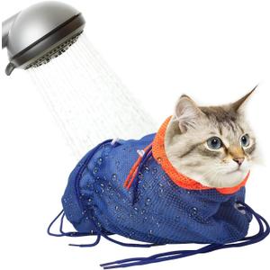 Cat Bathing Bag, Catcan Anti Scratch Cat Washing Bag Breathable Mesh Adjustable Grooming Shower Bags for Nail Trimming