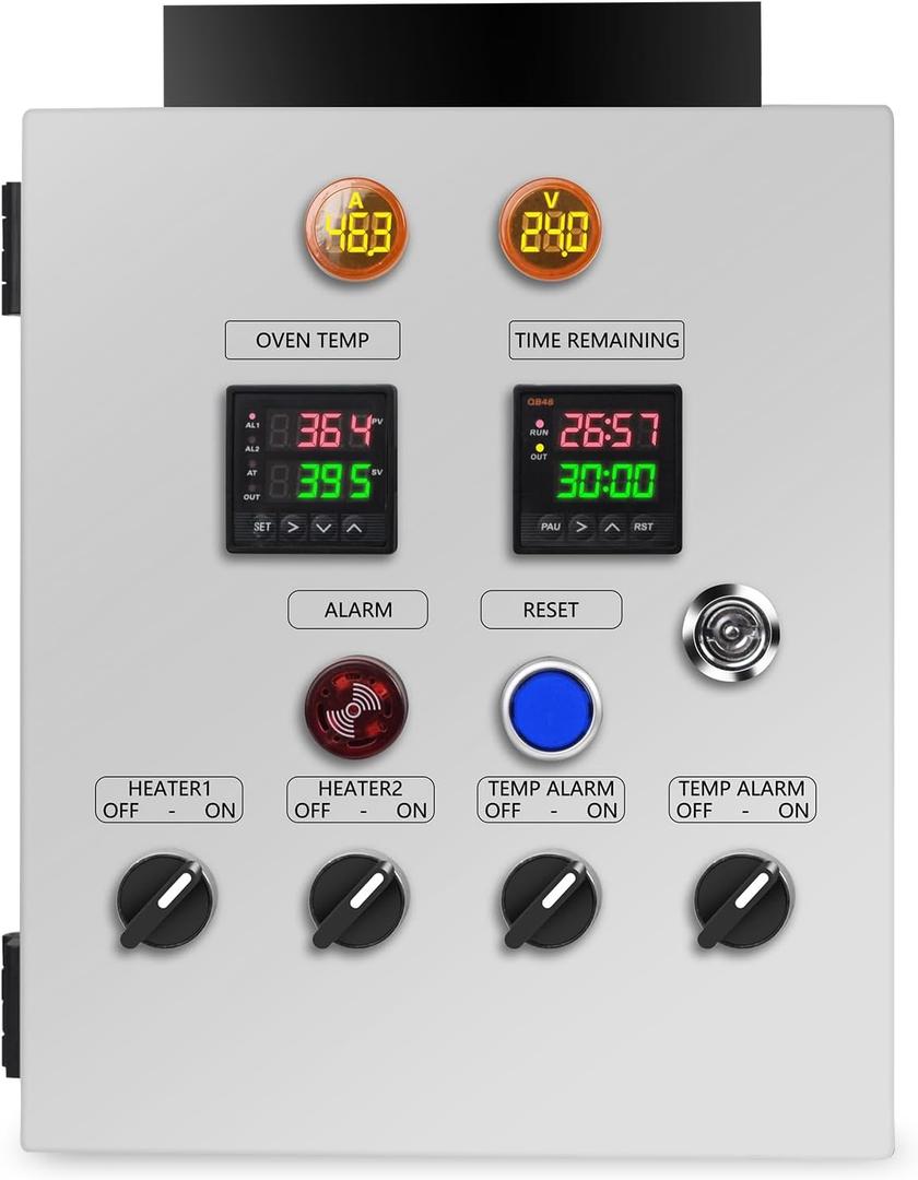 Control Panel for Powder Coating Oven (240V 50A), Precisely Control Temperature and Time with Dual-line PID Controller, Run Heating Element up 12000 Watt, Temperature Probe Withstand up to 900°F