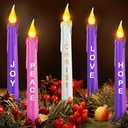 5 Pcs LED Flameless Advent Candle Set Christmas Advent Candles with Words Hope Peace Love Joy Christ Purple Pink White Taper Candles for Church Advent Wreath Rituals, 10 Inch (Melted with Words)