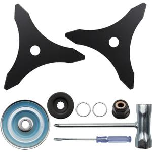 2-Set 10" X 3 Teeth Carbon Steel Brush Cutter Blades with Blade Adapter Attachment Kit Replacement for Husqvarna, Ego, Ore-gon, Fits Weed Eater/Trimmer, for 20mm or 25.4mm Arbor