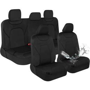 Motor Trend Waterproof Car Seat Covers Full Set Black Seat Covers for Car Front & 60/40 Split Back Bench - Carseat Cover for Trucks, SUV, Vans - Universal Fit for Most Regular Size Vehicles