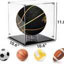 Noamus Basketball Display Case, Clear Acrylic Football Holder with Black Stand, UV Protected Soccer Ball Countertop Cube Box for Sport Collectibles, Autographed Souvenirs, Watch The Video to Assemble