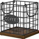 YINMIT K Cup Holder Organizer, Rustic Coffee Pod Holder Organizer, 35 Kcup Holder for Counter with HandleLarge Capacity Black Wire Coffee Capsule Basket for Kitchen Office Desktop (Square Grid)