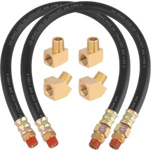 2PCS 3/8' Air Brake Chamber Hose, 24in, Rubber, Black, Semi Truck Air Brake Hose Repair Kit, SAE J1402, 800 psi Max Pressure
