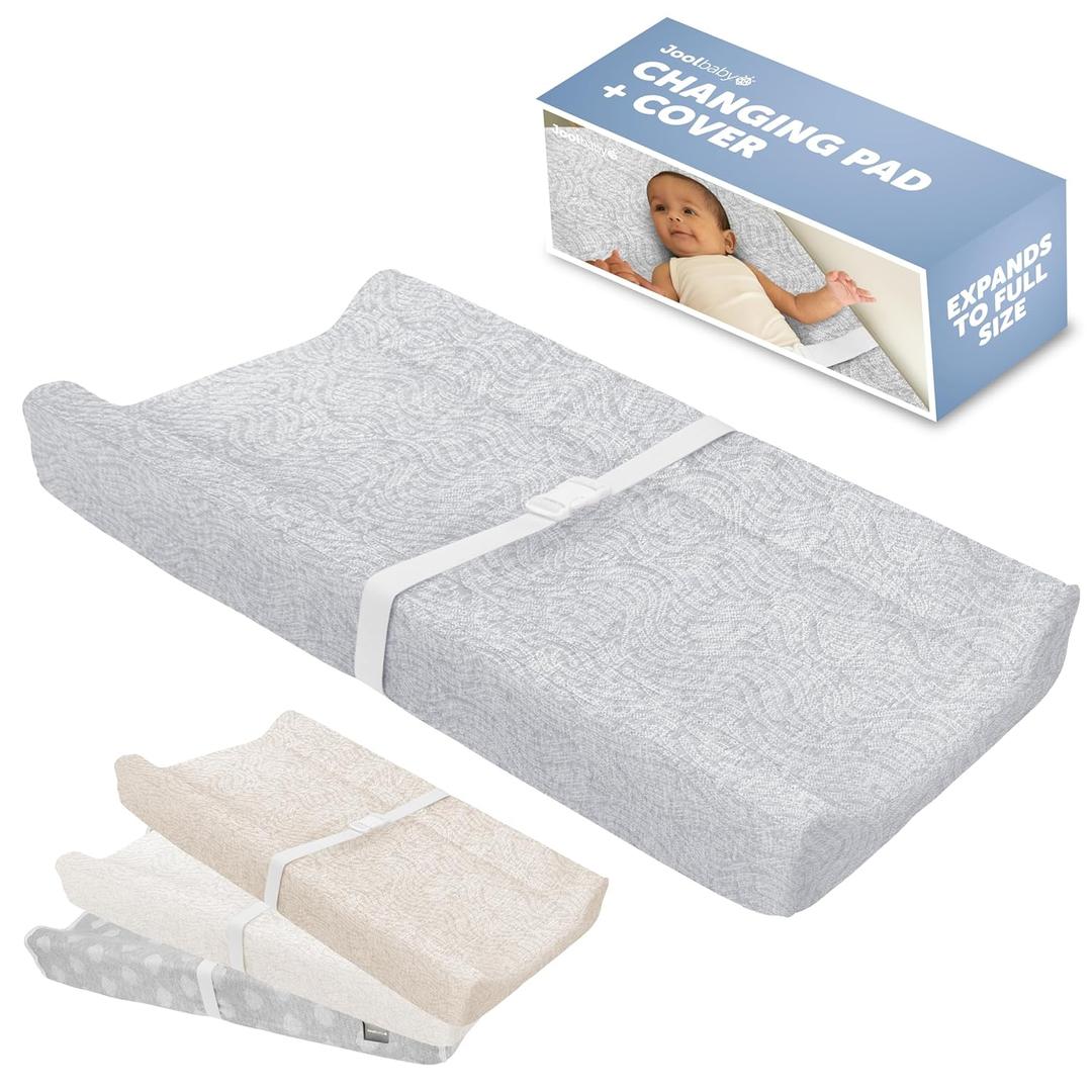 Jool Baby Serenity Soft Changing Pad + Washable Cover, Non-Slip - Fits Standard Changing Tables & Dressers (Wave Pattern, Gray)
