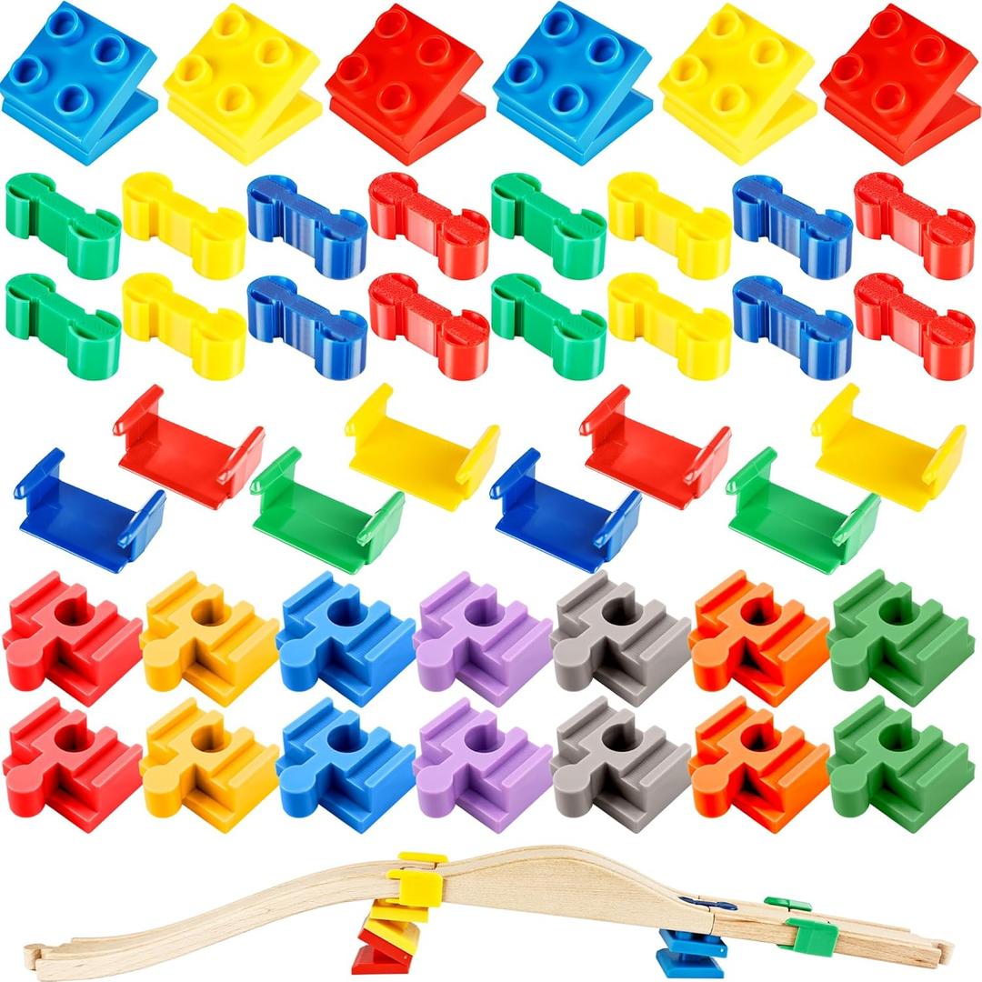 44 Pcs Wooden Train Track Accessories Wooden Track Connector Bulk Building Block Train Expansion Pack for Kids Educational Toys