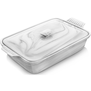 MALACASA Casserole Dish With Lid, 3.4 Quart Baking Dish With Lid, Lasagna Pan Deep Ceramic Bakeware Covered Casserole Dish, Microwave, Oven Safe, Series BAKEGREY