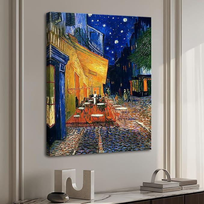 weiyiart Vincent Van Gogh Canvas Wall Art Cafe Terrace At Night Painting Classic Artwork for Living Room Bedroom Home Kitchen Decorations 24" x 36"